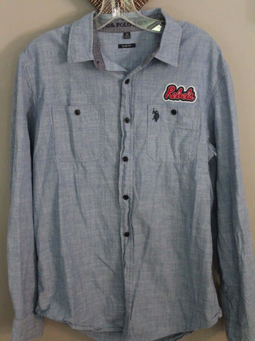 Men's Medium Polo button down shirt with Rebels (Ole Miss) patch